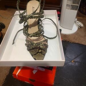 JustFab Olive Green Braided Lace-Up Pointed Toe Sandals
